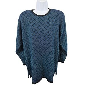 Vintage KAREN LESSLY Women's Blue Sparkle Knit Sweater Top USA Size M /B166